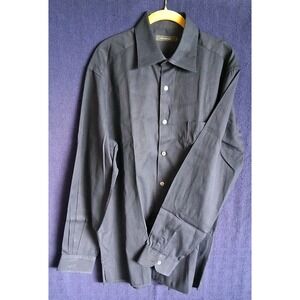 Ermenegildo Zegna Mens Large Italian Dress Shirt Textured Pinstripe Black Size L